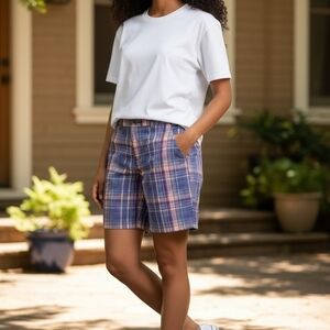 VTG Lee Total Freedom Womens Plaid Casual Shorts Size 12 Y2K 90s Summer Vibe